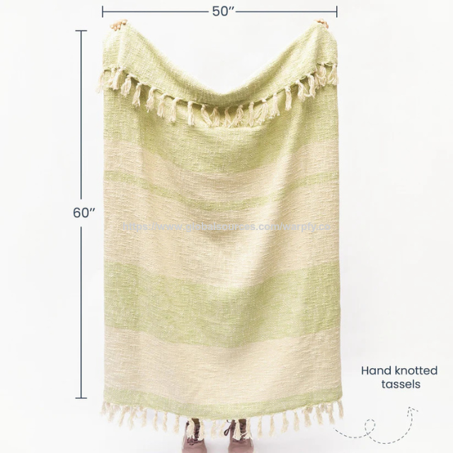 Jeté 100 % coton à tissage losanges avec pompons 127 x 152 cm personnalisable au prix d'usine - Couverture confortable pour canapé, lit, ou autre - OEM/ODM
