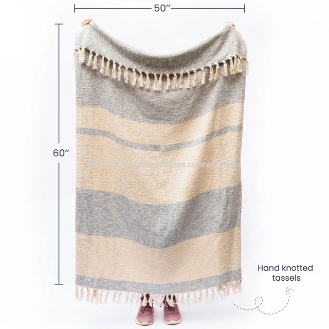Jeté 100 % coton à tissage losanges avec pompons 127 x 152 cm personnalisable au prix d'usine - Couverture confortable pour canapé, lit, ou autre - OEM/ODM