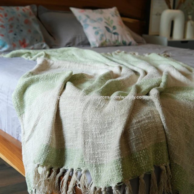 Jeté 100 % coton à tissage losanges avec pompons 127 x 152 cm personnalisable au prix d'usine - Couverture confortable pour canapé, lit, ou autre - OEM/ODM