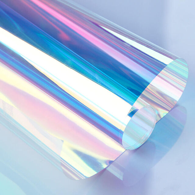 Großhandel Beliebte holographische Kunststofffolie Hohe Unterstützung Kundenspezifische Regenbogen-Verpackungsdekorfolie Transparente holographische Folie