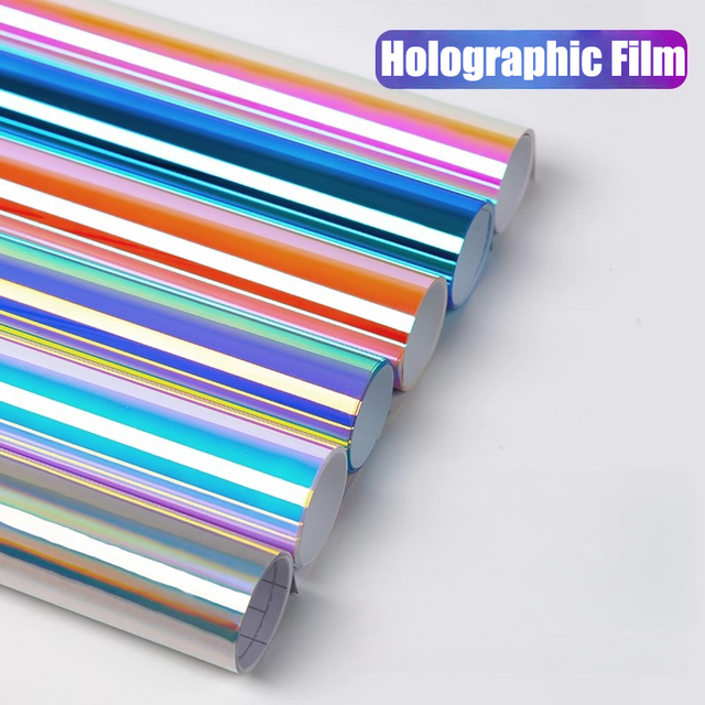 Großhandel Beliebte holographische Kunststofffolie Hohe Unterstützung Kundenspezifische Regenbogen-Verpackungsdekorfolie Transparente holographische Folie