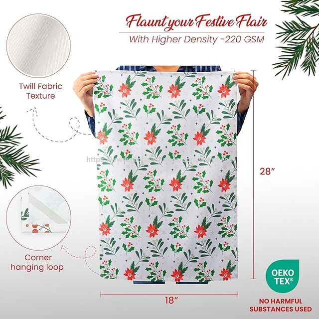 Prix usine Torchons de cuisine de Noël 100 % coton personnalisables Lot de 2 - Imprimés, doux, absorbants, Fabrication OEM/ODM