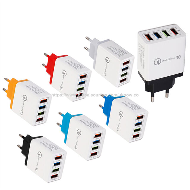 Carregador de Parede Rápido QC3.0 4 Portas USB C PD Carregador Rápido Adaptador de Viagem Universal Plugue UK US EU