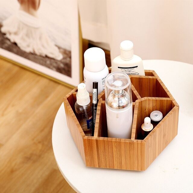 Boîte à maquillage en bois pour bureau, Boîte à maquillage en bois minimaliste, Boîte à maquillage en bois faite à la main, Boîte à maquillage en chêne massif