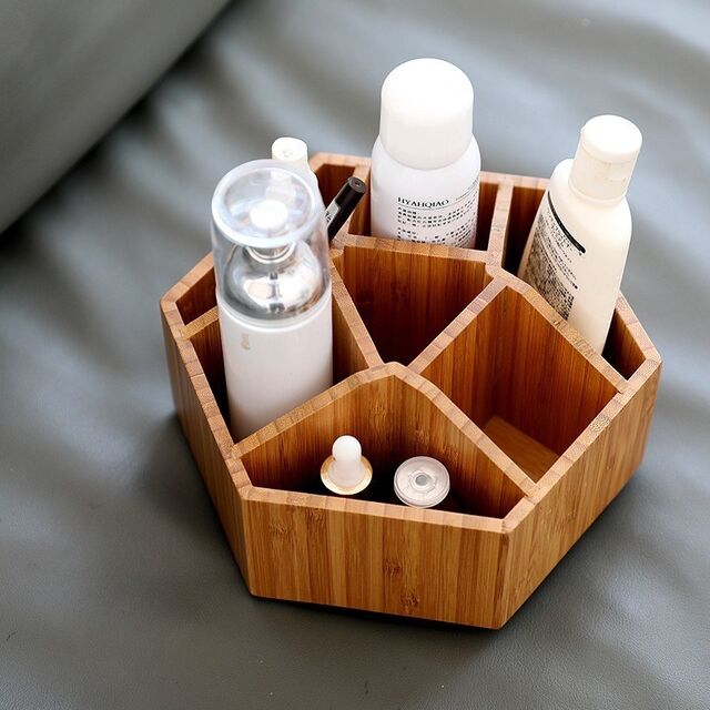 Boîte à maquillage en bois pour bureau, Boîte à maquillage en bois minimaliste, Boîte à maquillage en bois faite à la main, Boîte à maquillage en chêne massif