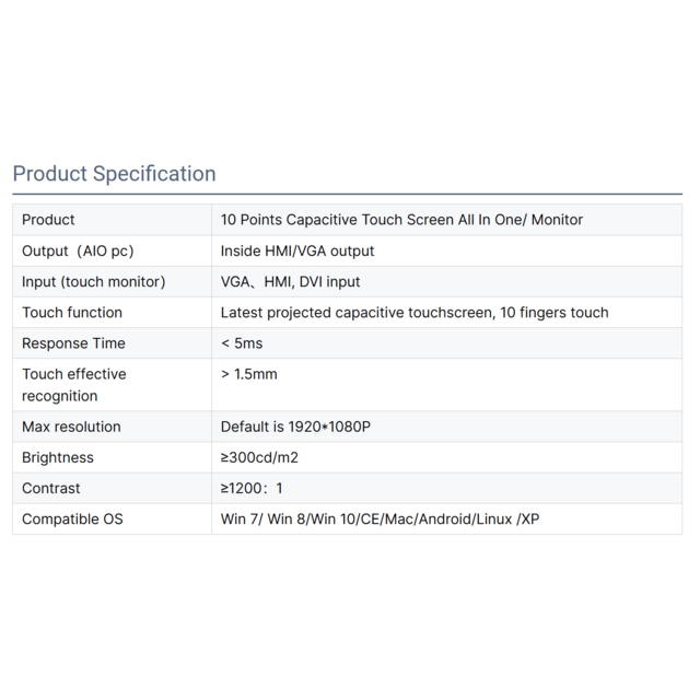 Moniteur à Cadre Étroit 21.5, 27, 32, 43 Pouces, Résolution Full HD, Écran Tactile Capacitif, PC Interactif Tout-en-Un pour l'Industrie
