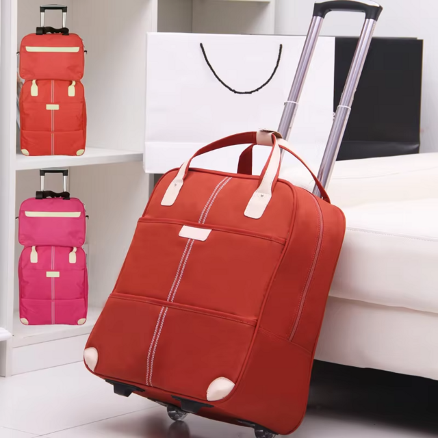 Fashionable Unisex Waterproof Wheeled Trolley Duffel Bags Portable Rolling Luggage Made Oxford Material for Men Women's Travel