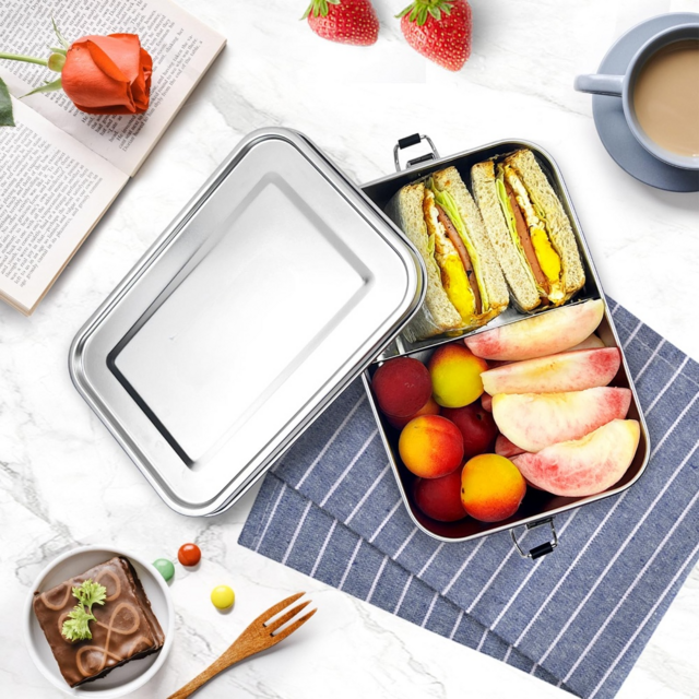 Kotak Makan Siang Baja SUS304 dengan Pembagi yang Dapat Dilepas untuk Anak-anak & Kantor - Wadah Bento Kompartemen yang Dapat Disesuaikan untuk Pemisah Makanan