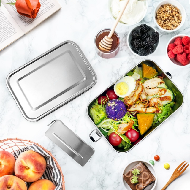 Kotak Makan Siang Baja SUS304 dengan Pembagi yang Dapat Dilepas untuk Anak-anak & Kantor - Wadah Bento Kompartemen yang Dapat Disesuaikan untuk Pemisah Makanan
