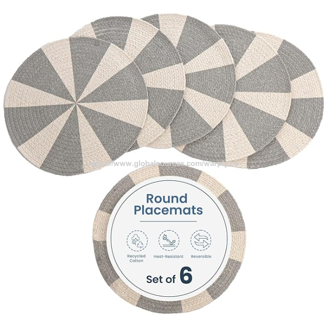 Sets de Table Tressés en Coton Imprimés Personnalisables au Prix d'Usine, Ensemble de 6 - Sets de Table Ronds Lavables Boho Fabriqués en OEM/ODM