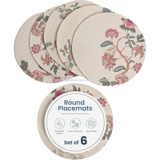 Sets de Table Tressés en Coton Imprimés Personnalisables au Prix d'Usine, Ensemble de 6 - Sets de Table Ronds Lavables Boho Fabriqués en OEM/ODM