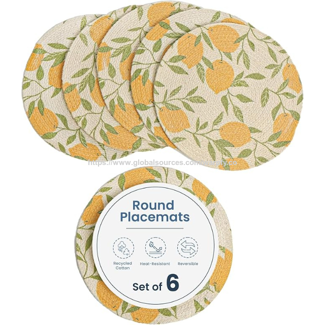 Sets de Table Tressés en Coton Imprimés Personnalisables au Prix d'Usine, Ensemble de 6 - Sets de Table Ronds Lavables Boho Fabriqués en OEM/ODM
