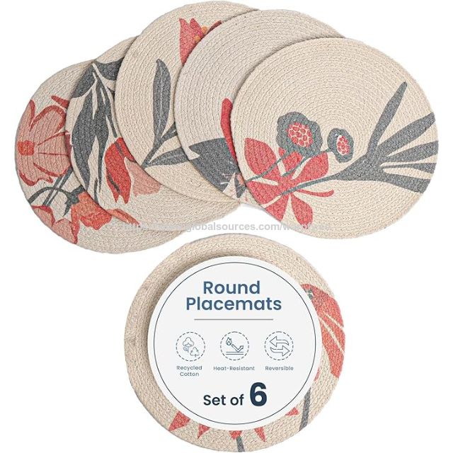 Sets de Table Tressés en Coton Imprimés Personnalisables au Prix d'Usine, Ensemble de 6 - Sets de Table Ronds Lavables Boho Fabriqués en OEM/ODM