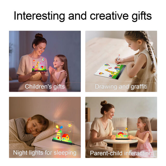 Tablero de Mensajes Acrílico LED Borrable en Seco ODM - Pizarra Acrílica LED con Luz Nocturna USB, Forma Cuadrada, Regalo Personalizable