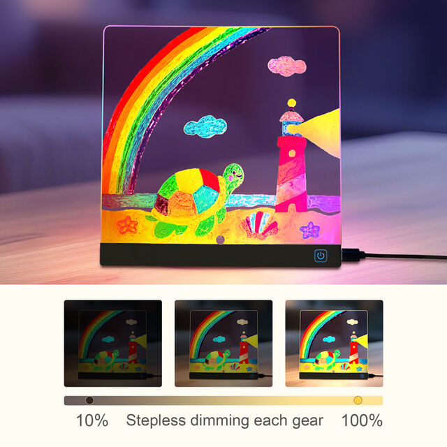 Tablero de Mensajes Acrílico LED Borrable en Seco ODM - Pizarra Acrílica LED con Luz Nocturna USB, Forma Cuadrada, Regalo Personalizable