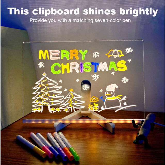 Tablero de Mensajes Acrílico LED Borrable en Seco ODM - Pizarra Acrílica LED con Luz Nocturna USB, Forma Cuadrada, Regalo Personalizable