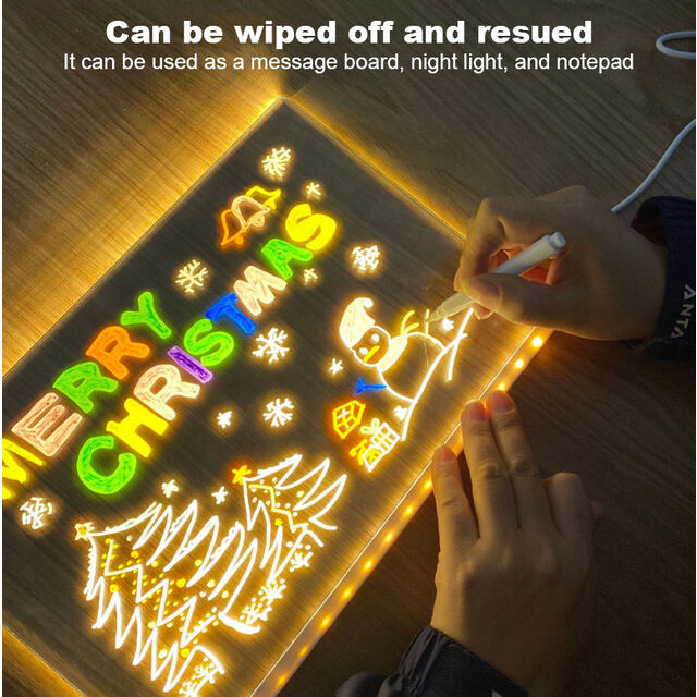Tablero de Mensajes Acrílico LED Borrable en Seco ODM - Pizarra Acrílica LED con Luz Nocturna USB, Forma Cuadrada, Regalo Personalizable