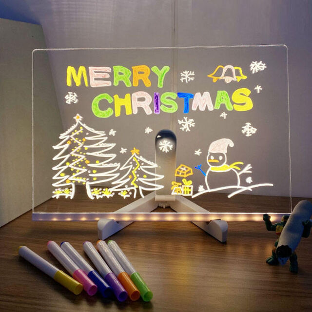 Tablero de Mensajes Acrílico LED Borrable en Seco ODM - Pizarra Acrílica LED con Luz Nocturna USB, Forma Cuadrada, Regalo Personalizable