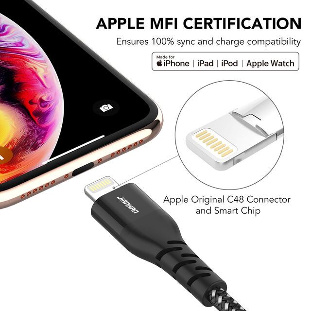 Câble MFi d'origine, câble de charge USB A vers Lightning tressé en nylon pour iOS pour la fabrication d'iPhone