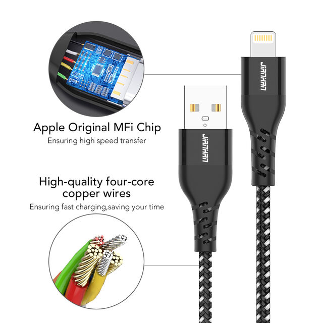 Câble MFi d'origine, câble de charge USB A vers Lightning tressé en nylon pour iOS pour la fabrication d'iPhone