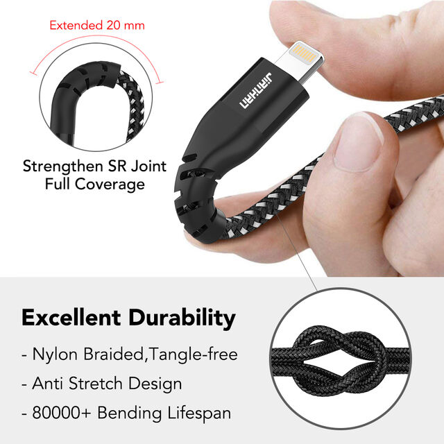 Câble MFi d'origine, câble de charge USB A vers Lightning tressé en nylon pour iOS pour la fabrication d'iPhone