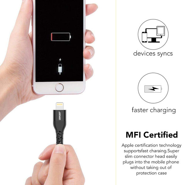Câble MFi d'origine, câble de charge USB A vers Lightning tressé en nylon pour iOS pour la fabrication d'iPhone