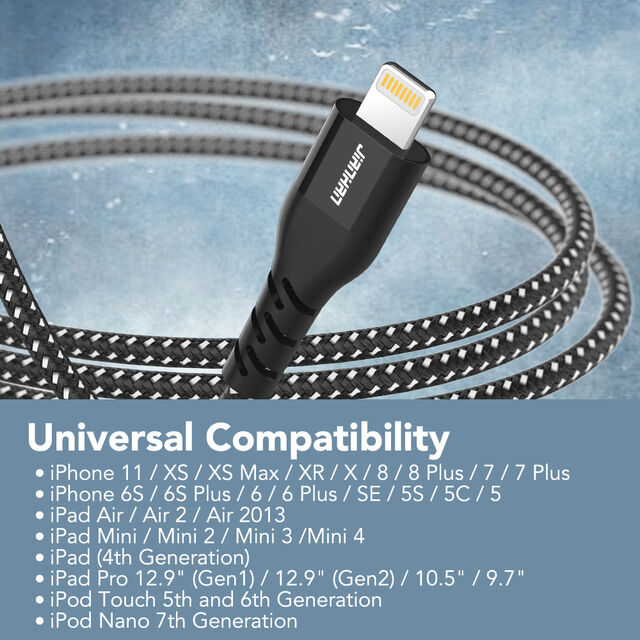 Câble MFi d'origine, câble de charge USB A vers Lightning tressé en nylon pour iOS pour la fabrication d'iPhone