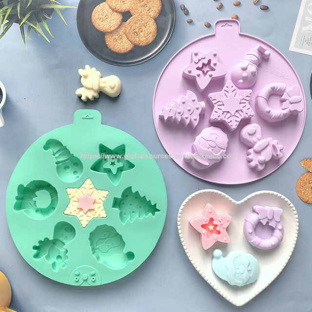 Molde de Natal Personalizado de Tamanho Grande para Assar Mini Bolos com Árvore de Natal, Papai Noel, Boneco de Neve - Molde de Silicone para Bolo