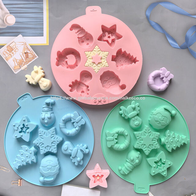 Molde de Natal Personalizado de Tamanho Grande para Assar Mini Bolos com Árvore de Natal, Papai Noel, Boneco de Neve - Molde de Silicone para Bolo