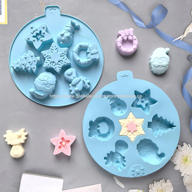 Molde de Natal Personalizado de Tamanho Grande para Assar Mini Bolos com Árvore de Natal, Papai Noel, Boneco de Neve - Molde de Silicone para Bolo