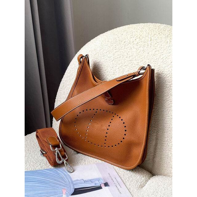Sac fourre-tout en cuir véritable avec large bandoulière, sac à bandoulière ajouré pour femmes, sac à bandoulière décontracté