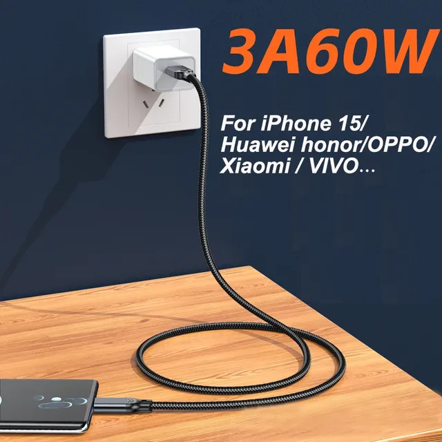 Cable USB 3.2 / 3.1 Gen2 de 10 Gbps USB-A a Tipo C, Cable de Transferencia de Datos USB-C, Carga Rápida QC 3.0 de 60W para HUB USB, Caja SSD, Cable