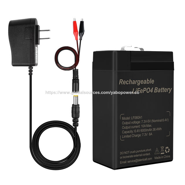YABO Bateria Recarregável LifePO4 6.4V, 2000 Ciclos, Substituição de Chumbo-Ácido, 6 Volts, 6V 6Ah, Bateria Selada