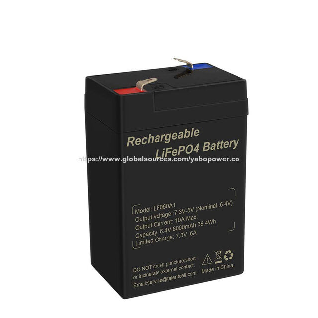 YABO Bateria Recarregável LifePO4 6.4V, 2000 Ciclos, Substituição de Chumbo-Ácido, 6 Volts, 6V 6Ah, Bateria Selada