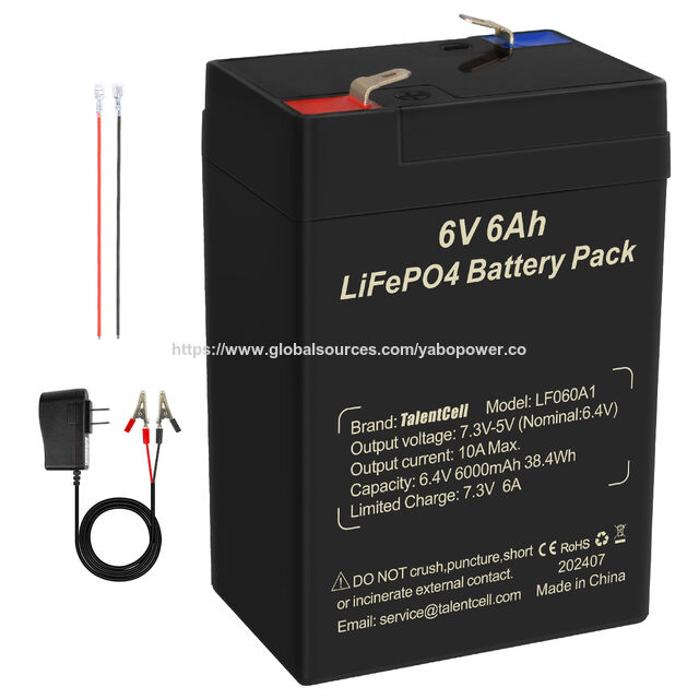 YABO Bateria Recarregável LifePO4 6.4V, 2000 Ciclos, Substituição de Chumbo-Ácido, 6 Volts, 6V 6Ah, Bateria Selada