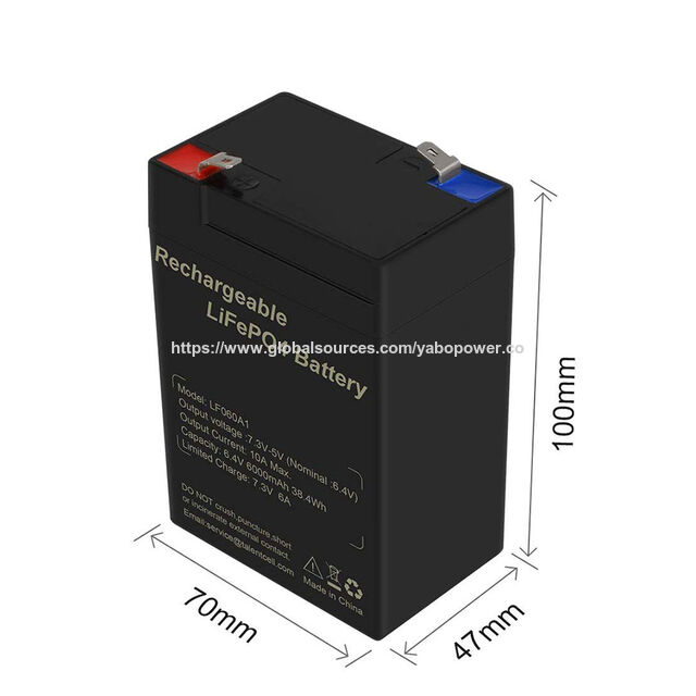 YABO Bateria Recarregável LifePO4 6.4V, 2000 Ciclos, Substituição de Chumbo-Ácido, 6 Volts, 6V 6Ah, Bateria Selada