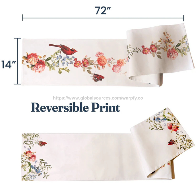 Camino de Mesa de Sarga de Algodón 100% con Impresión Personalizada a Precio de Fábrica, 35x183 cm, Decoración de Mesa de Comedor - OEM/ODM Personalizable Disponible