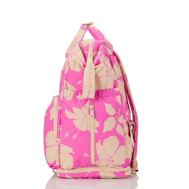 Mochila de maternidade com estampa personalizada de flor de hibisco, nylon ripstop, compartimento para sapatos, mochila de fraldas para mãe para viagem