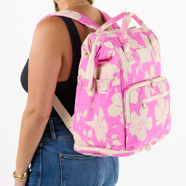 Mochila de maternidade com estampa personalizada de flor de hibisco, nylon ripstop, compartimento para sapatos, mochila de fraldas para mãe para viagem
