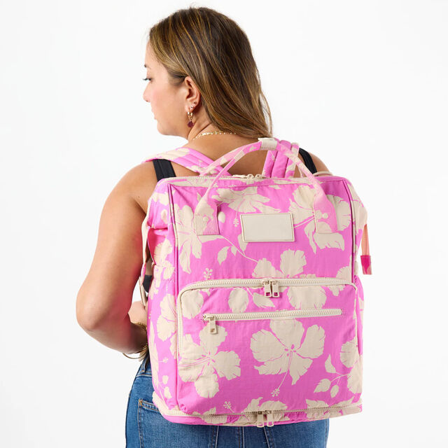 Mochila de maternidade com estampa personalizada de flor de hibisco, nylon ripstop, compartimento para sapatos, mochila de fraldas para mãe para viagem