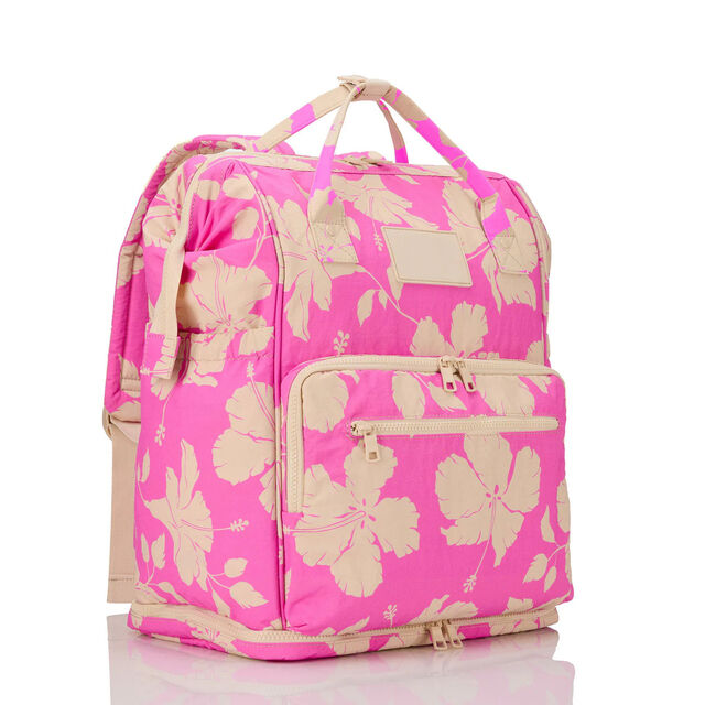Mochila de maternidade com estampa personalizada de flor de hibisco, nylon ripstop, compartimento para sapatos, mochila de fraldas para mãe para viagem
