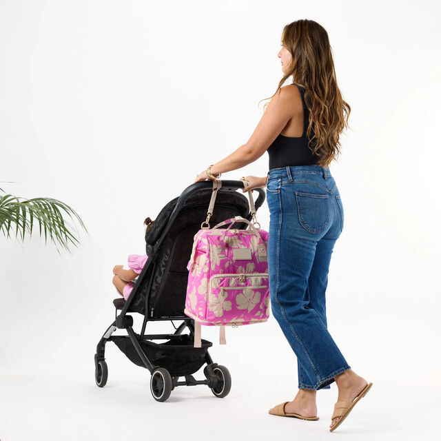 Mochila de maternidade com estampa personalizada de flor de hibisco, nylon ripstop, compartimento para sapatos, mochila de fraldas para mãe para viagem