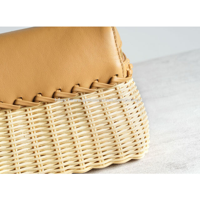Factory supply woven bag trimmed with genuine leather