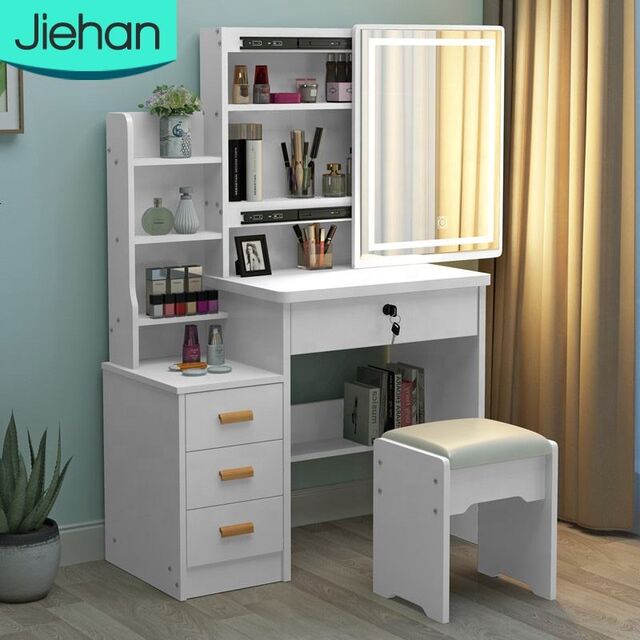 Meja Rias Kamar Tidur Kayu Modern dengan Laci, Meja Rias, Furnitur Hotel Putih, Meja Rias Rambut dengan Cermin