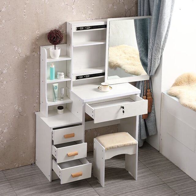 Meja Rias Kamar Tidur Kayu Modern dengan Laci, Meja Rias, Furnitur Hotel Putih, Meja Rias Rambut dengan Cermin