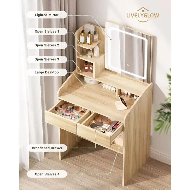 Meja Rias Kamar Tidur Kayu Modern dengan Laci, Meja Rias, Furnitur Hotel Putih, Meja Rias Rambut dengan Cermin