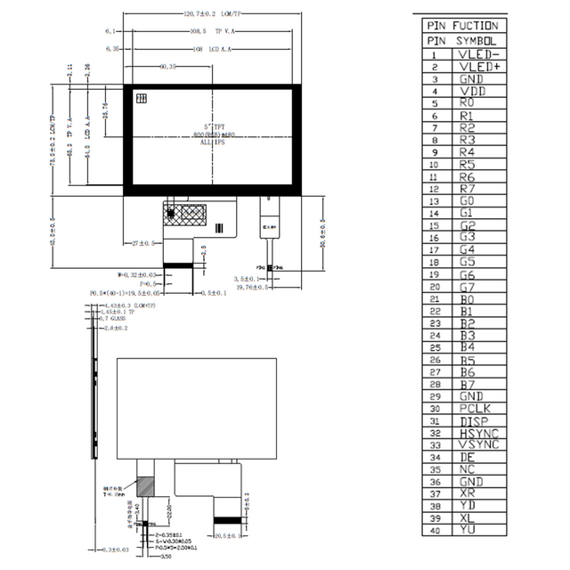 Module LCD TFT IPS 5.0" 800*480 avec lisibilité améliorée en plein soleil pour équipements IHM (ROHS, CE)