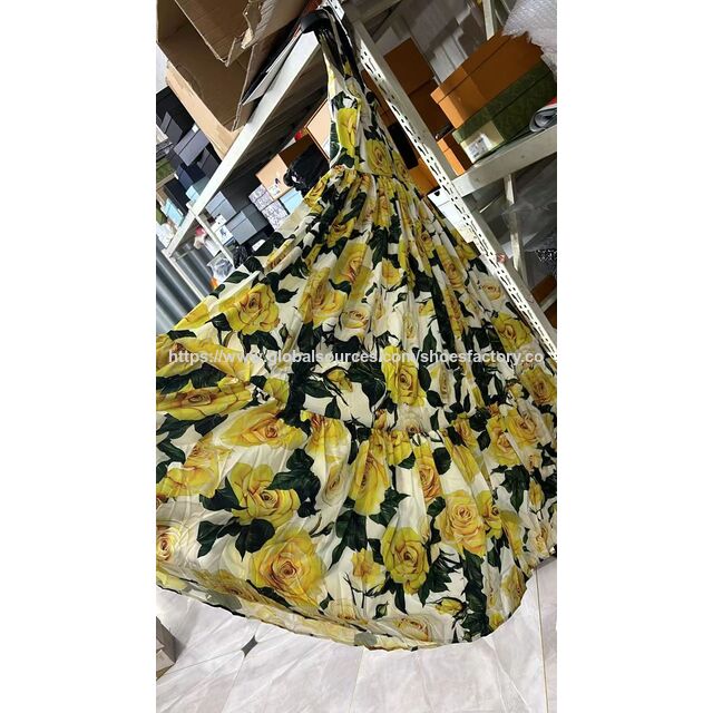 Großhandel Luxusmarke Mode Blumenmuster Damenbekleidung Freizeitkleid Damen Partykleider Gelb bedruckter Rock Top Qualität