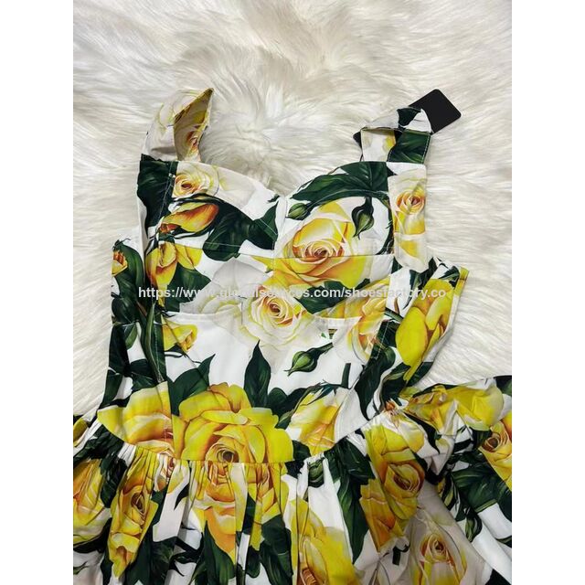 Großhandel Luxusmarke Mode Blumenmuster Damenbekleidung Freizeitkleid Damen Partykleider Gelb bedruckter Rock Top Qualität
