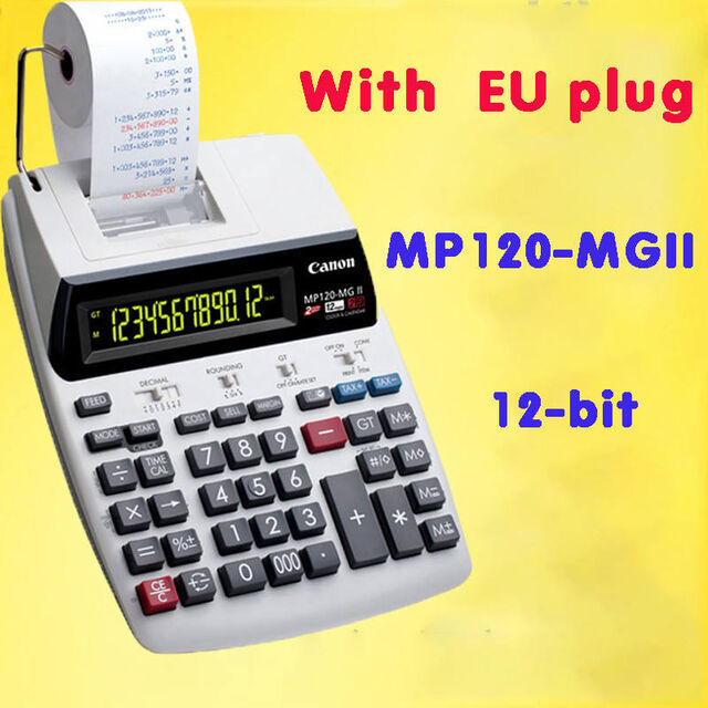 MP120-MGII Grande calculatrice de bureau à brancher avec double affichage LCD 12 chiffres, impression couleur et petit rouleau de papier test